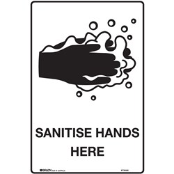 Brady Safety Sign Sanitise Hands Here (with Picto) H450xW300mm Polypropylene