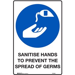 Brady Mandatory Safety Sign  Sanitise Hands To Prevent  H300xW225mm Polypropylene