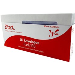 Stat Peel And Seal Envelope DL Window Face Secretive White Pack of 100