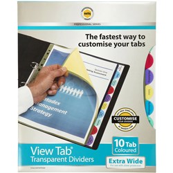Marbig Professional Series A4 Dividers View Tab 10 Tab Extra Wide Transparent Multi Colour