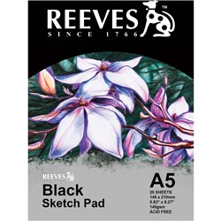 Reeves Sketch Pad A5 140gsm Black Paper 20 Sheet  